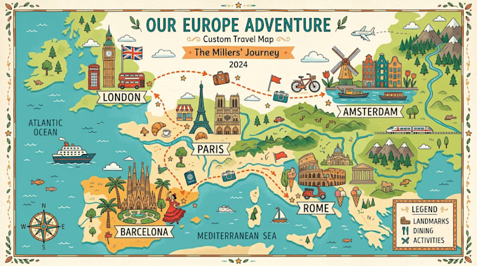 draw custom travel illustrated vector map design