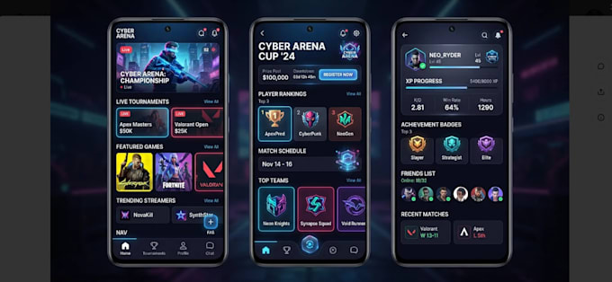 develop esport tournament website, gaming website, sport website