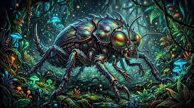 draw detailed fantasy and sci fi, alien character art
