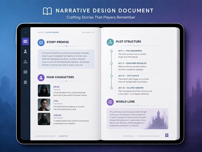 write a game story or narrative design for your video game