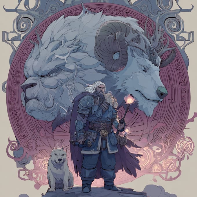 create epic fantasy scene and character artwork