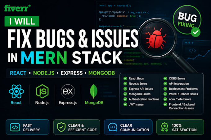fix bugs and errors in your react nodejs mongodb mern app