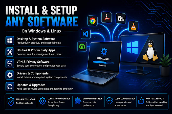 install and configure software on windows and linux