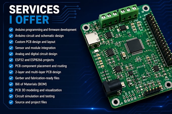 design arduino circuits, programming, and create pcb designs