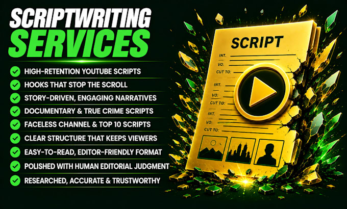 write youtube scripts for documentary and faceless channels