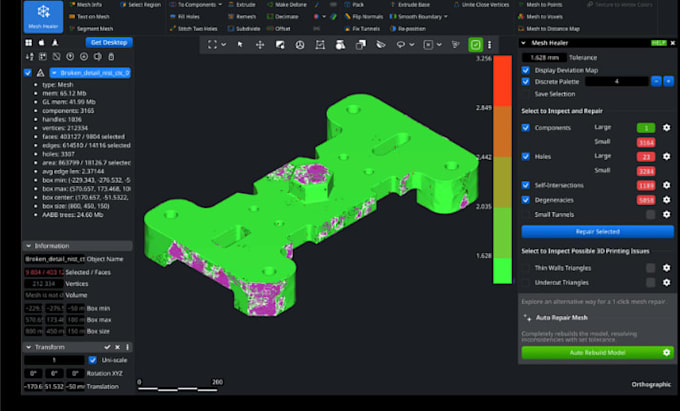 fix and repair stl files, edit and optimize them for 3d printing