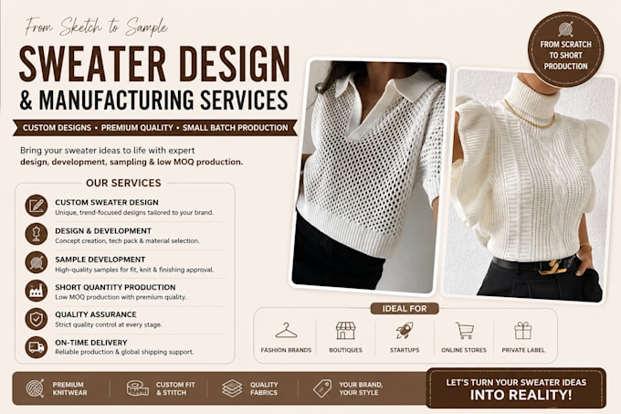 design, develop, sample and manufacture custom sweaters with low moq