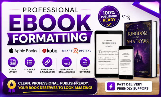 professionally format your ebook for apple books, kobo and draft2digital