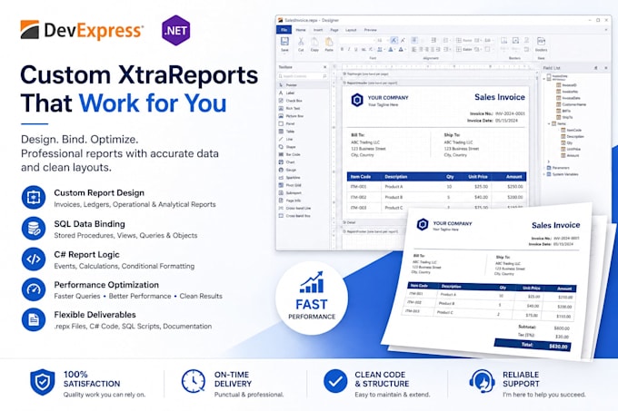 design fix and bind devexpress xtrareports using sql
