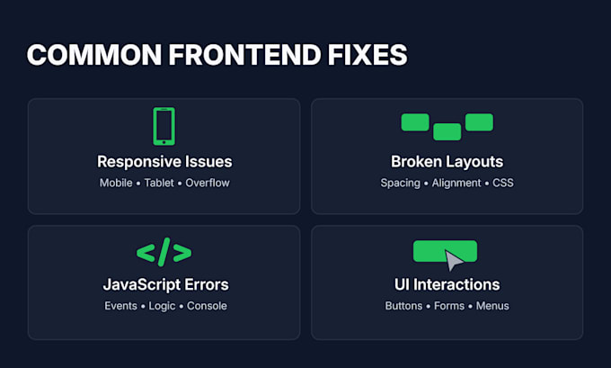 fix HTML, CSS, and javascript bugs and responsive issues