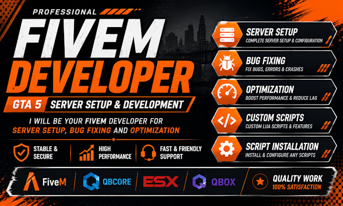 be your fivem developer for gta 5 server setup and development