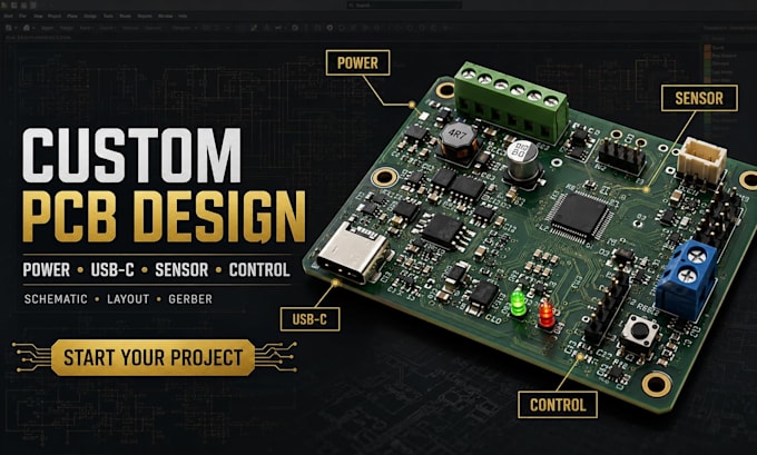 design custom pcb for power, usb c, battery pcb, sensor, and control circuits