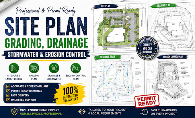 design site plan, site grading plan, drainage plan, stormwater, erosion control