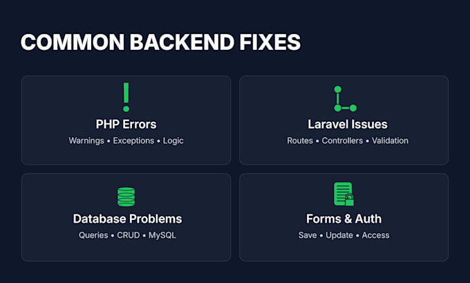 fix PHP laravel mysql bugs and backend issues