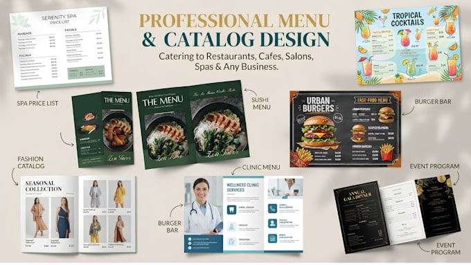 create a modern custom menu, price list, and catalog design