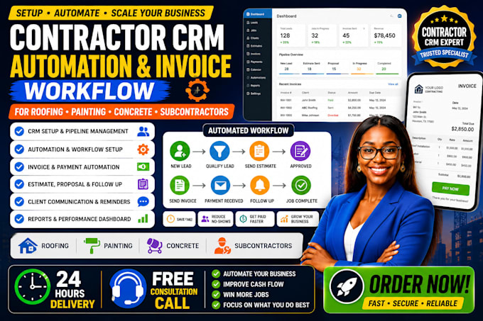 create contractor CRM automation invoice workflow for roofing painting concrete