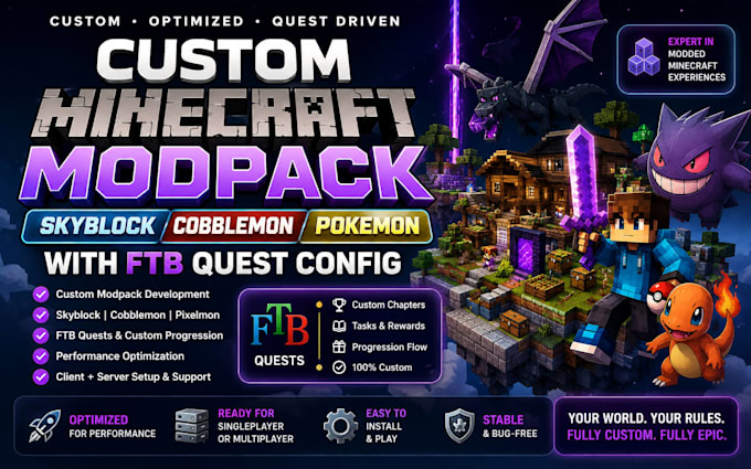 create custom minecraft modpack skyblock cobblemon pokemon with ftb quest config