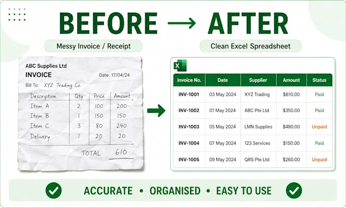 convert invoices and receipts into clean excel spreadsheets