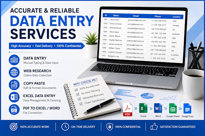 do accurate data entry, typing, and excel data cleaning