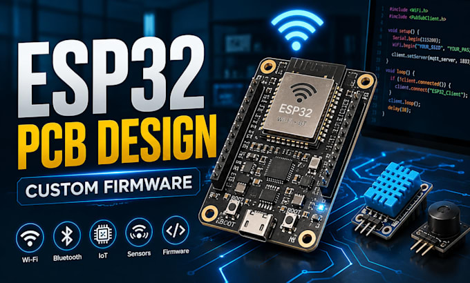 design esp32 iot pcb, esp32 sensor, wireless device and develop custom firmware