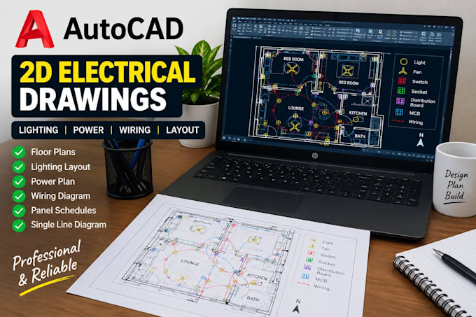 design professional 2d electrical drawings in autocad
