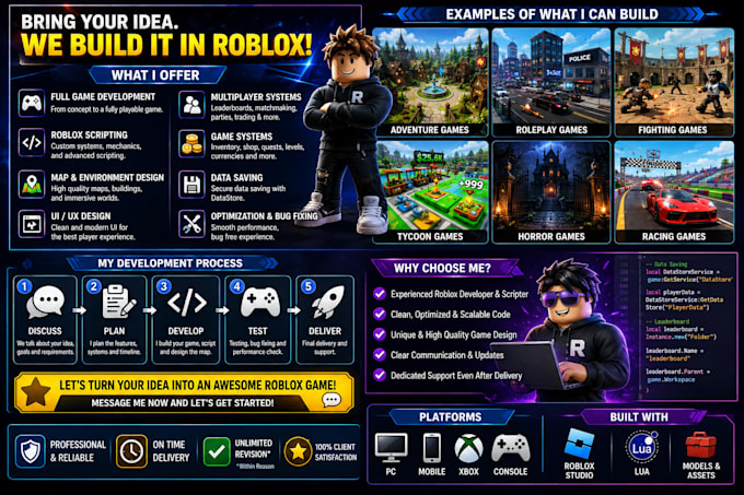 develop full roblox game, roblox scripter, roblox map, roblox game creation