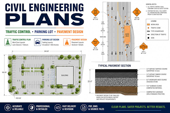 do traffic control plan parking lot design and pavement design