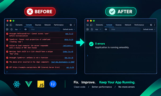 fix your react or vue bugs and javascript errors