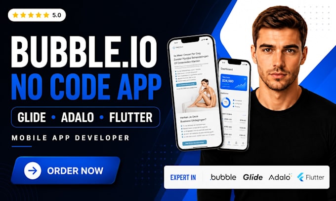 build bubble io no code app glide adalo flutterflow flutter mobile app developer