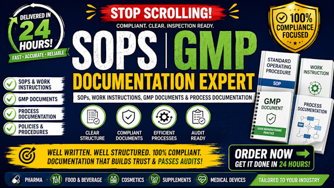 write sops, work instructions, gmp documents, and process documentation