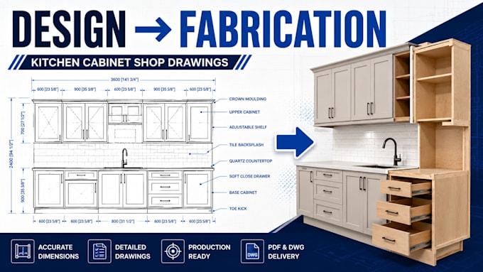 create production ready kitchen cabinet shop drawings for fabrication