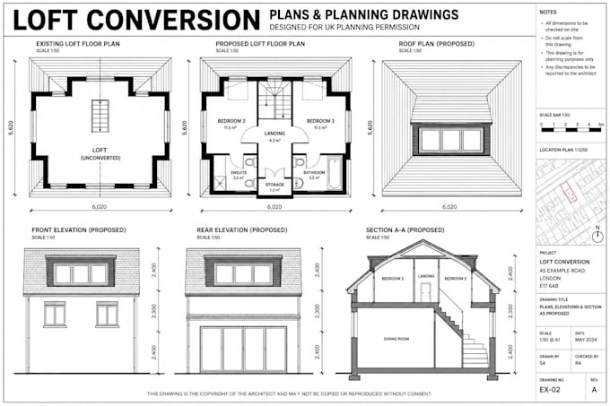 design UK loft conversion plans and drawings for planning permission