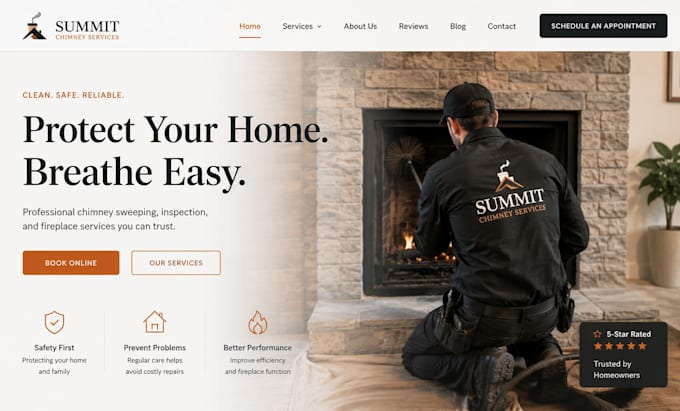 design wix chimney sweep website squarespace chimney inspection website