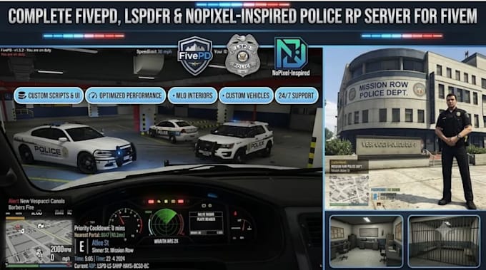 develop fivepd, lspdfr and nopixel inspired police rp server for fivem