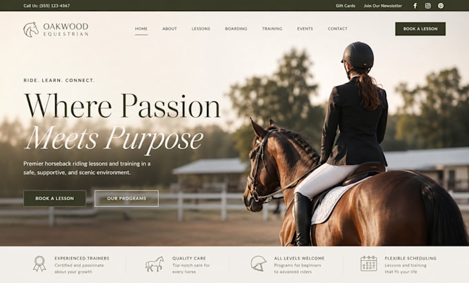 design wix horse riding school website squarespace equestrian booking website