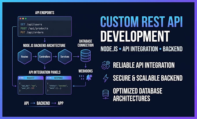 build custom rest API, API integration and node js backend development