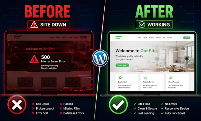 fix wordpress site down and critical errors