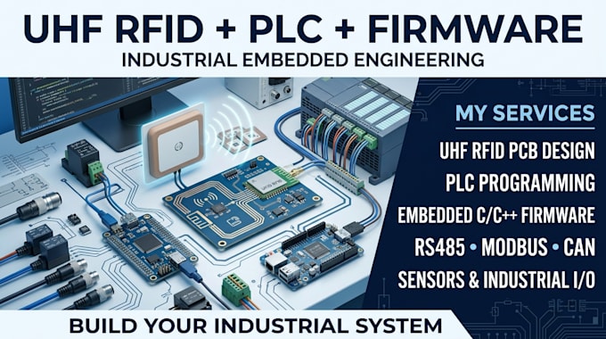 design uhf rfid pcb, program plc and develop embedded firmware