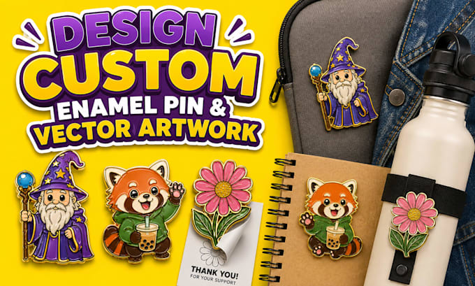 design custom enamel pin and enamel pin vector artwork and sticker design