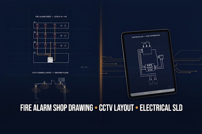 fire alarm shop drawings, cctv system layout, electrical sld, panel schedule