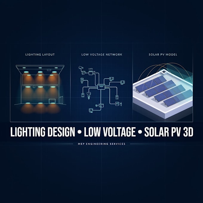 lighting design dialux, structured cabling, low voltage, solar pv 3d design