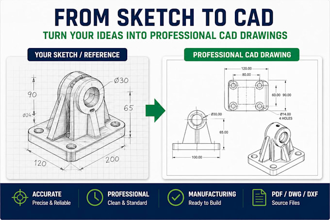 create 2d mechanical cad drawings and technical drawings