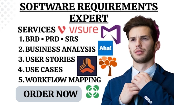 analyze software requirements, create brd, prd, srs and user stories