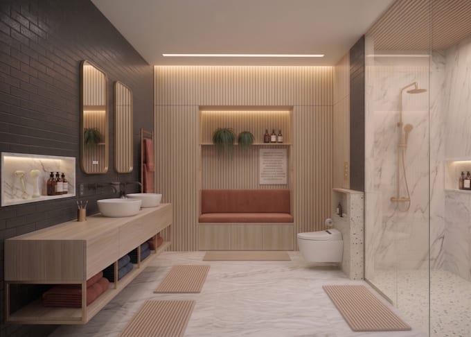 bathroom interior design with autodesk revit, 3d rendering, and enscape