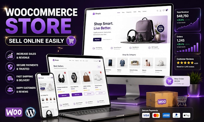 build woocommerce wordpress website with products catalog, payment and shipping