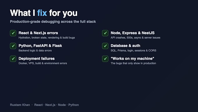 fix bugs and debug your react nextjs node or python web app
