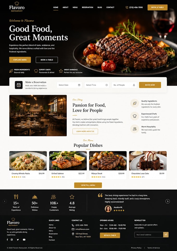 create restaurant landing page and wordpress website