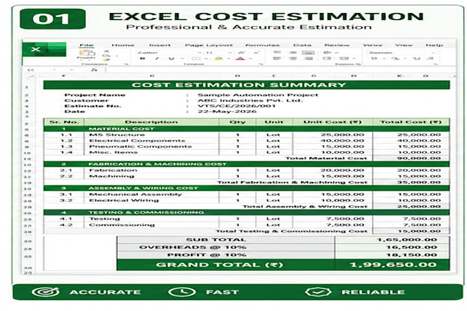 create professional excel cost estimation and quotation