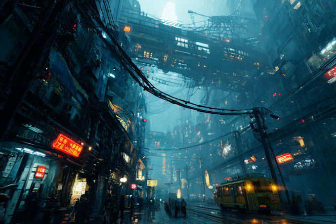 do futuristic cyberpunk city landscape or sci fi concept
