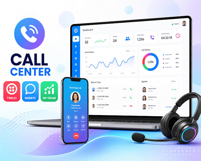develop webrtc real time call center app, twilio voip softphone app sip trunk